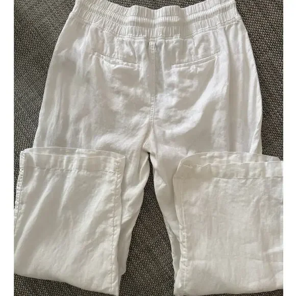 ATHLETA Cabo 100% Linen Wide Leg Elastic Waist Pockets Pant White Calla Lily 14 - Picture 3 of 7